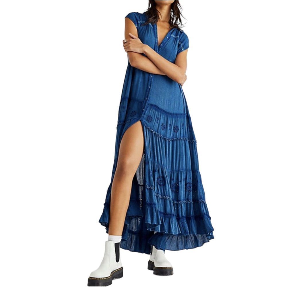 NWT FREE PEOPLE Pretty Cozy Embroidered Maxi Dress M - Picture 9 of 9